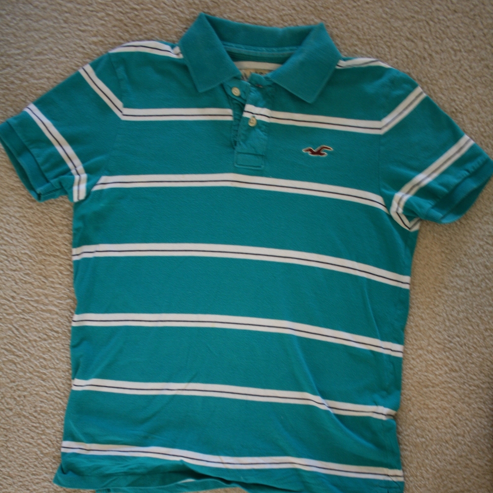Hollister Aqua and White Striped Polo